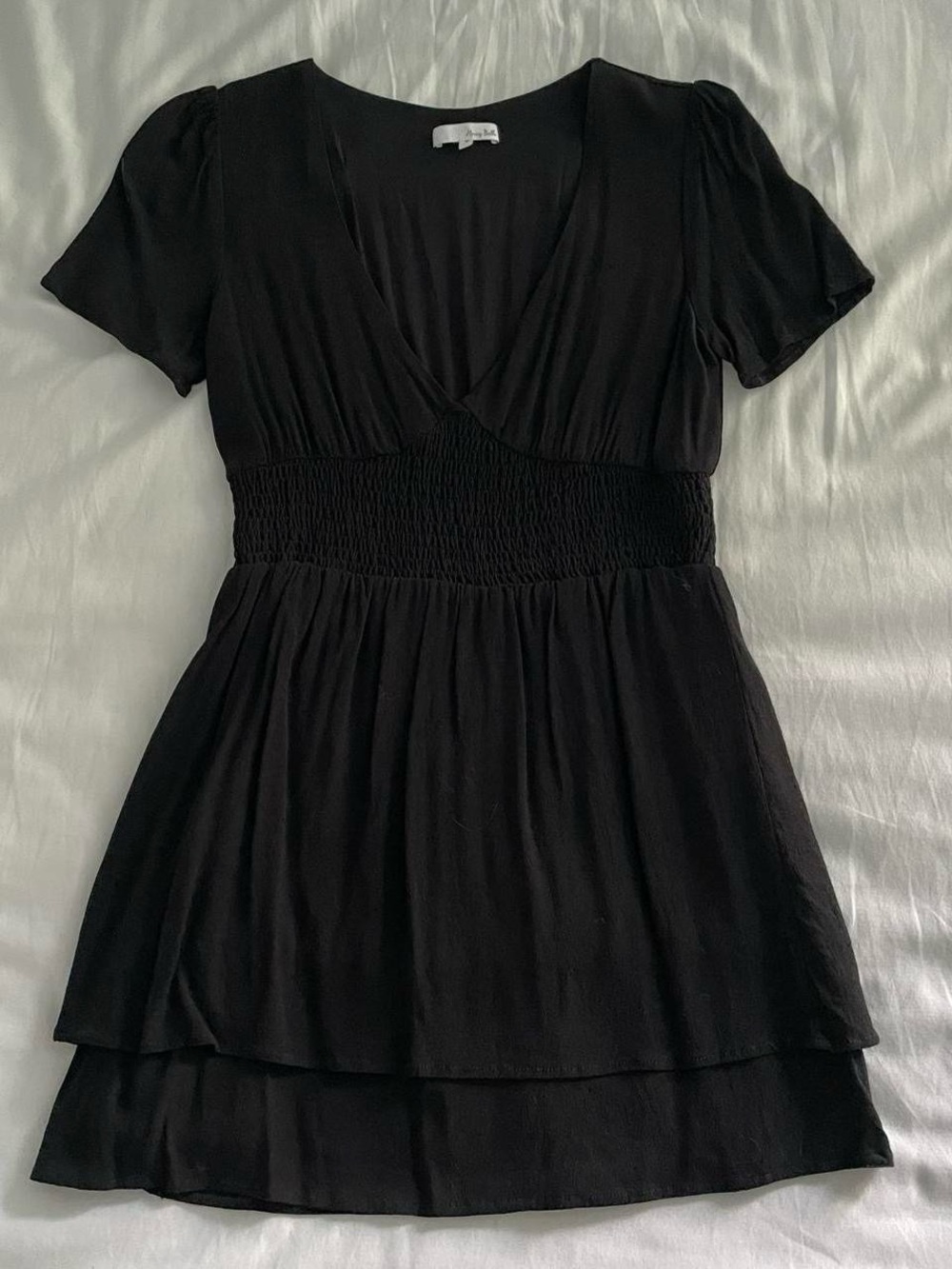 Honey Belle Black V-Neck Smocked Waist Mini Dress